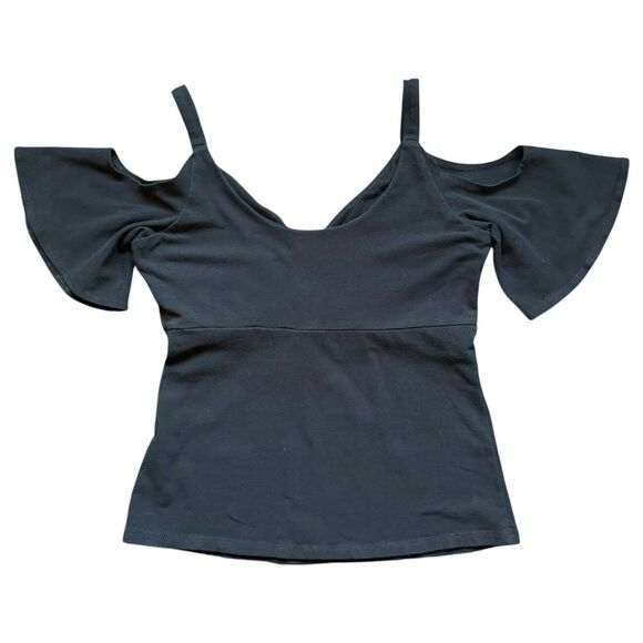 Boston Proper Cold Shoulder Tank Top Women's XS Black Flutter Sleeve Shelf Bra - Picture 3 of 8